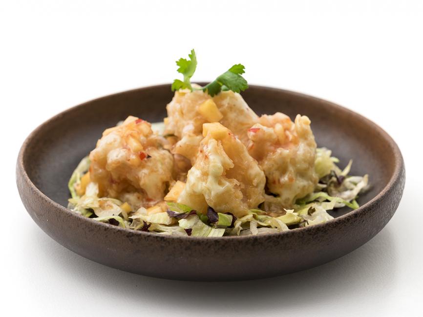 JetDine Menu F20 - Wasabi Prawns with mango salsa